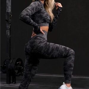 Gymshark Black Camo Legging and Long Sleeve Set